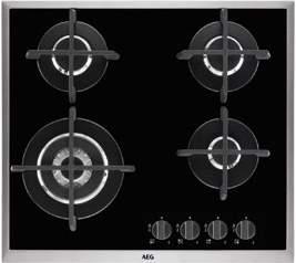 47 AEG Plynové varné desky HG694550XB PLYNOVÁ VARNÁ DESKA Typ a pozice ovládání: otočné knoflíky, vpředu vpravo integrované elektrické zapalování ovladačem možnost intenzivního vaření ve woku
