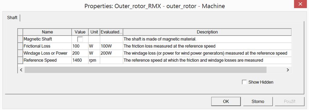 2.3.4 Návrh hřídele V záložce Machine > Shaft je třeba zadat parametry hřídele viz. Obrázek 2-19 Obrázek 2-19: Parametry hřídele 1. Typ materiálu hřídele Magnetic Shaft 2.