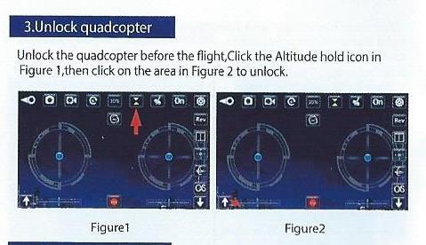 Pro odemčení stiskněte ikonku Altitude hold- vznášení, obrázek 1.