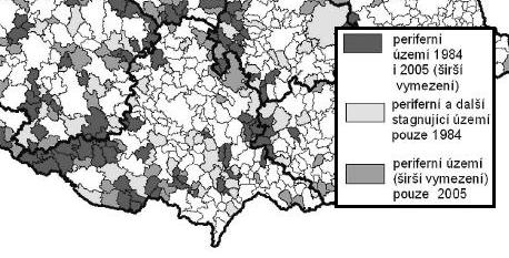oblasti periferní oblasti při hranice kraje zaznamenávají setrvačnou stabilitu lze rozeznat typizované oblasti Znojemska (bez samotného Znojma) a také kontinuální prostor oblasti Chřibů v místech