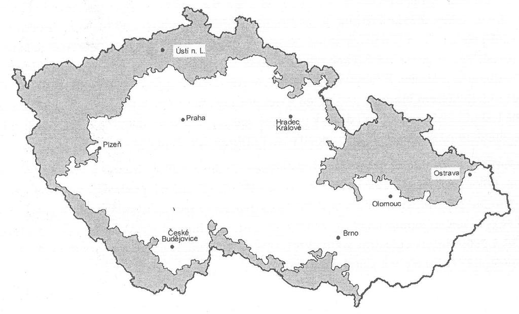 Obr. 1: Vymezení pohraničí administrativními jednotkami po obou stranách české hranice (Pramen: Jeřábek,