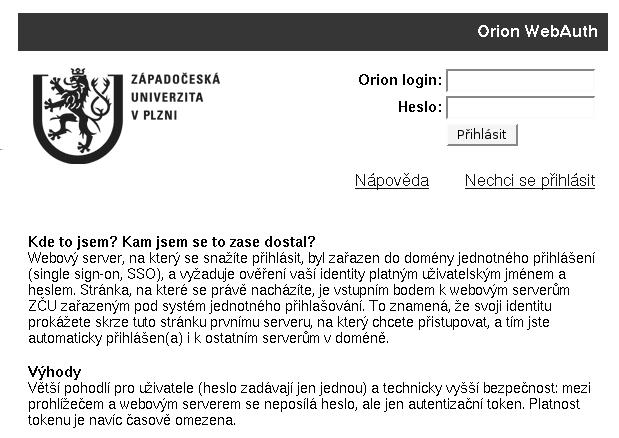 22 4. Služby výpočetního prostředí ZČU Obrázek 4.1: Obrazovka jednotného přihlašování. 4.3 Elektronická pošta V rámci projektu Orion má každý uživatel automaticky zřízenu jednu centrální poštovní schránku, která může obsahovat různé složky.