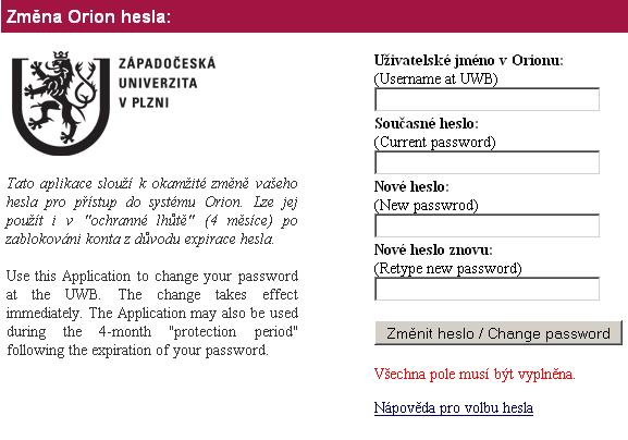 Často řešené problémy 31 2. Jak si změním heslo. Heslo si nejsnadněji můžete změnit přes webový formulář (obr. 5.1) na adrese https://heslo.zcu.cz Obrázek 5.1: Formulář pro změnu hesla.