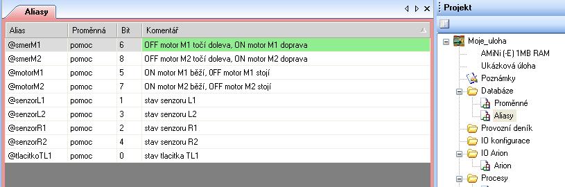 Definice potřebných aliasů Abychom mohli zpracovat vnější informace tak je nejprve musíme uložit do paměti.