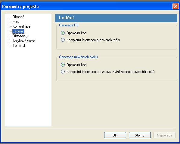 Parametry projektu