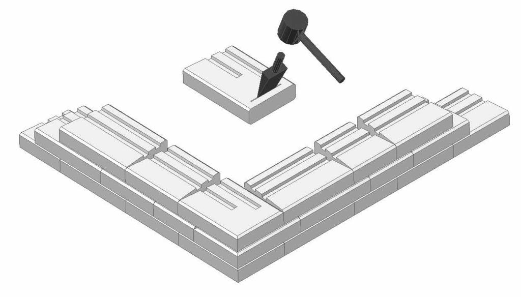 S - NTURLOK ROH EE01 Tvorba rohu Pokud nemáte příliš zkušeností se stavbou ze systému S- NTURLOK začněte stavět základovou řadu rohem zdi.