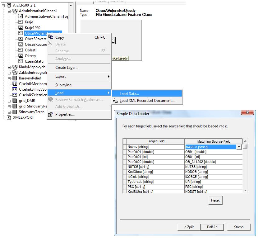 5. 2 Naplnění databáze a tvorba síťových struktur Tato podkapitola se zabývá především úpravou vstupních dat pro import do nového modelu databáze ArcČR500_2_1.