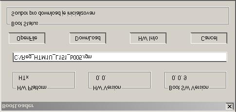 3.2 Obměna aplikační části FW: Po spuštění programu USBset se kliknutím na Nástroje - BootLoader otevře okno: Podmínkou pro práci s aplikací je vložení jumperu J6 (povolení zápisu konfiguračních