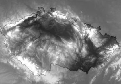 Družicové snímky 1999 - EU-DEM družice Terra váženým průměrováním z dat SRTM a ASTER GDM.