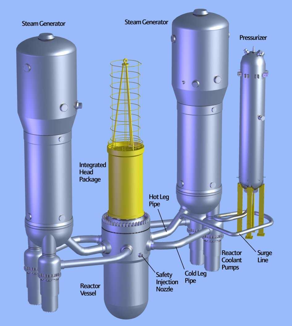 4.2.4 Charakteristika hlavních zařízení u reaktoru AP 1000 Reaktor Byl upravený pro dvousmyčkový provozní režim. Vnitřní prostory reaktorové nádoby se modernizovaly za účelem zvýšení výkonů.