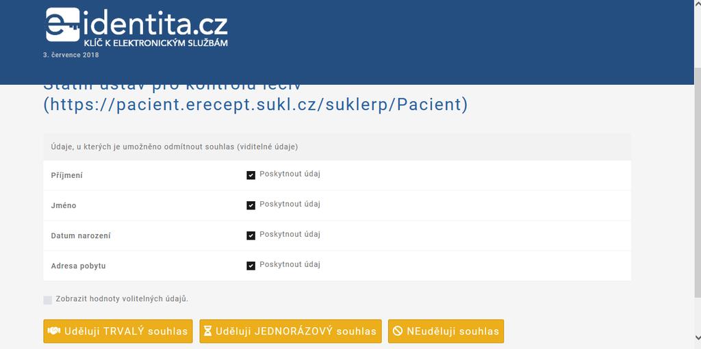 eidentity pro zadání trvalého nebo jednorázového