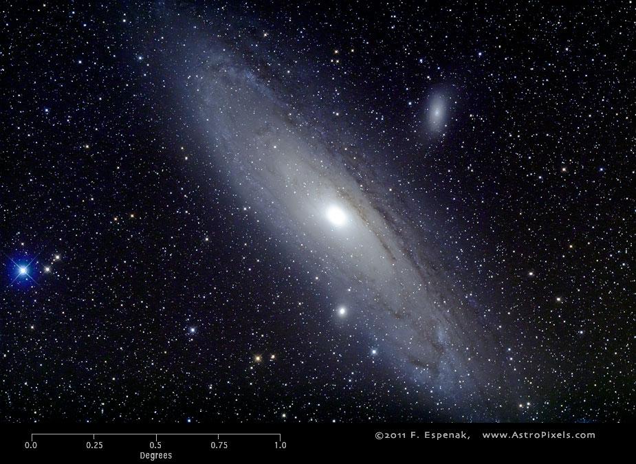 Objekt: M Souhvězdí: Andromeda (mapa ) Typ objektu: spirální galaxie Hvězdná velikost:, mag Popis: M, nebo také Mlhovina Andromeda, je nejbližší spirální galaxií k naší Galaxii, leží ve vzdálenosti,