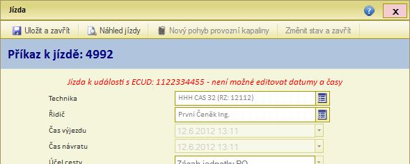 Modul Zpráva o zásahu (ZOZ) Seznam ZOZ ruční přidání odebrané techniky do ZOZ = automatické založení nové jízdy/práce ruční vytvoření nové práce agregátu (neplatí pro jízdu techniky) z evidence jízd