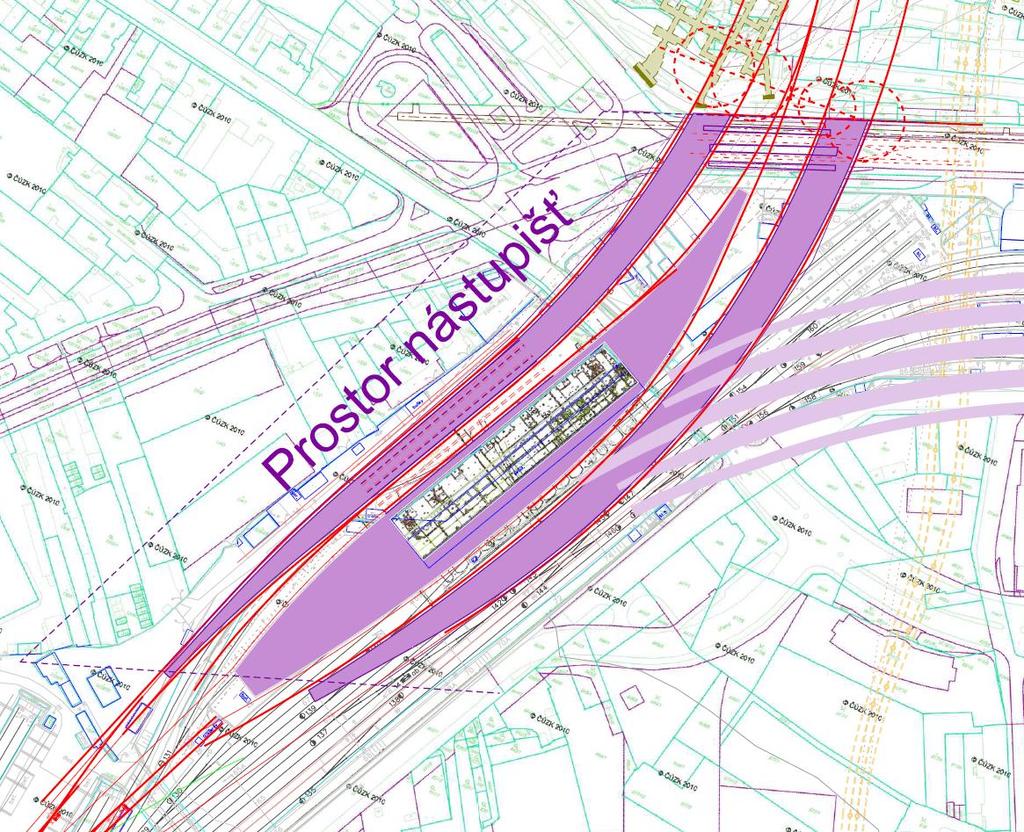 kolejištěm tak, že by v průběhu výstavby zůstala budova skladiště na ostrůvku uprostřed stavební jámy a následně po vybudování stropů podzemních prostor byla začleněna do komplexu nádraží.