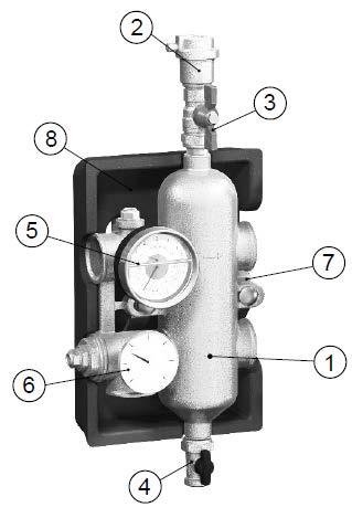 napouštěcí kulový uzávěr 5 termomanometr na primárním vstupu 6 teploměr