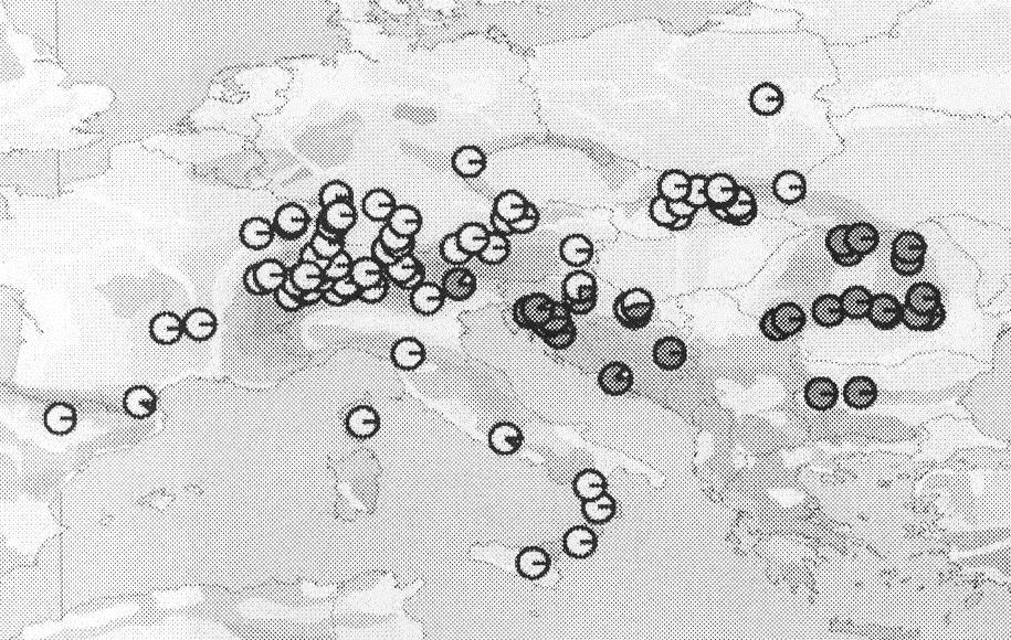 Rámcová distribuce haplotypů mtdna v přirozeném areálu