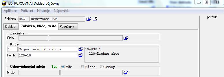 Doklad u pohybu rezervace je již důležité, komu položky rezervujeme, vyplníme údaje Klient,