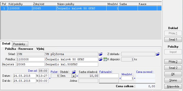 11 Modul Půjčovna Položka rezervace: Sklad, ze kterého položku položku