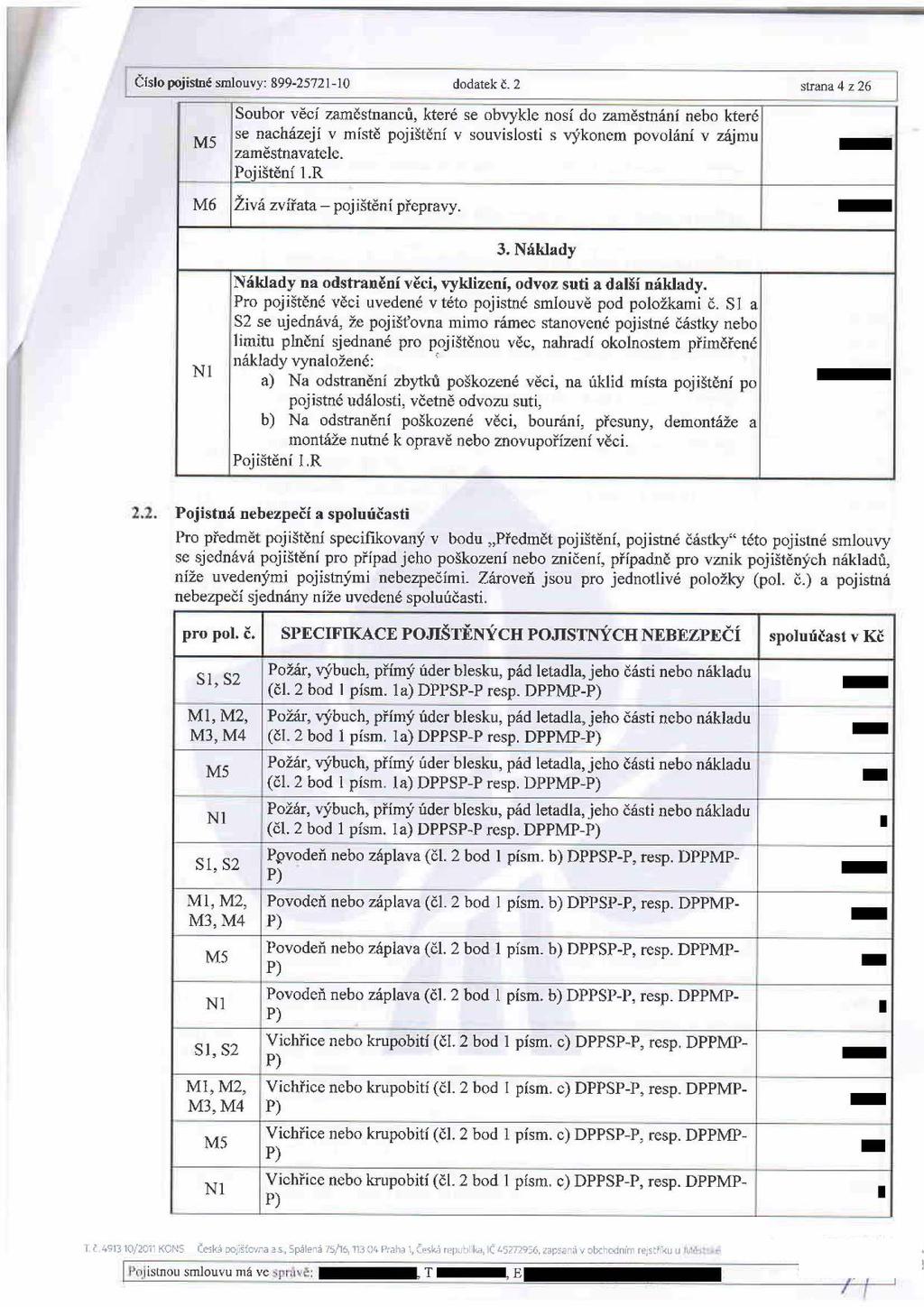 Číslo pojistné smlouvy: 899-25721-10 dodatek č.