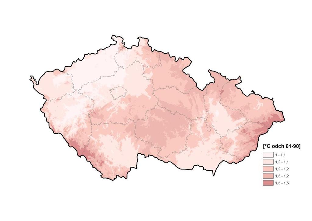 Očekávaná změna teploty v Česku