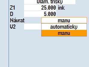 hodnotu nebo automatickou hodnotu Hodnota zpětného pohybu V2 vzdálenost zpětného