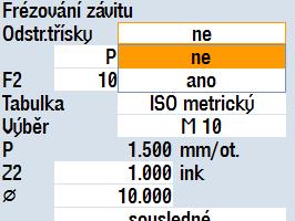 návrat na povrch obrobku za účelem odstranění třísek