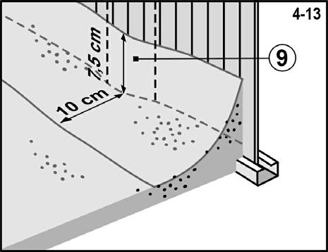 Jestliže odchylka od vodorovnosti je na délce průměru bazénu více než 25 mm (obr. 4-11), pak dejte stěnu stranou a znovu vyrovnejte do vodorovné roviny podklad bazénu.
