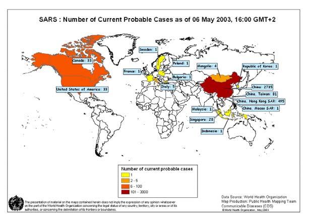 Nejnovější případy infekce SARS-CoV u člověka byly hlášeny v Číně v dubnu 2004 v důsledku vypuknutí laboratorně získaných infekcí. [25] 4.
