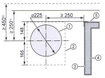 3.3 Výkresy Otvor ve zdi 1 otvor ve zdi 2 kontura umístění venkovního krytu 3 vnější hrana špalety okna (zateplení a omítka) 4 dveře / rám okna 5 horní hrana špalety (sklon) 3) rozměry: otvor při