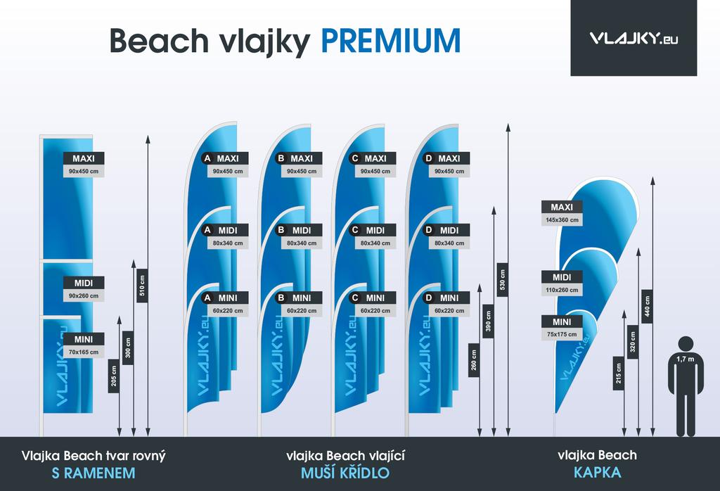 Beach vlajky - PREMIUM Tento typ vlajek se stojany je moderní způsob reklamy, který je určen pro vnitřní i venkovní použití a vždy upoutá pozornost vašich zákazníků.