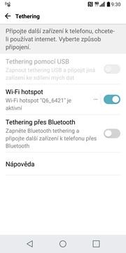 Sdílení internetu zapnete/vypnete stisknutím vypínače na konci řádku