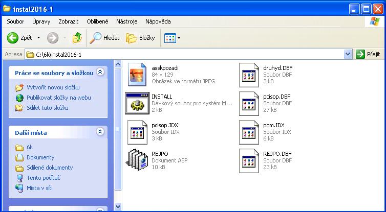 Nastavte se do okna c:\6k\instal2016-1 Dvakrát poklepejte na soubor install.bat (podle výše uvedeného obrázku). Začne probíhat instalace změn v souvislosti s rokem 2016.