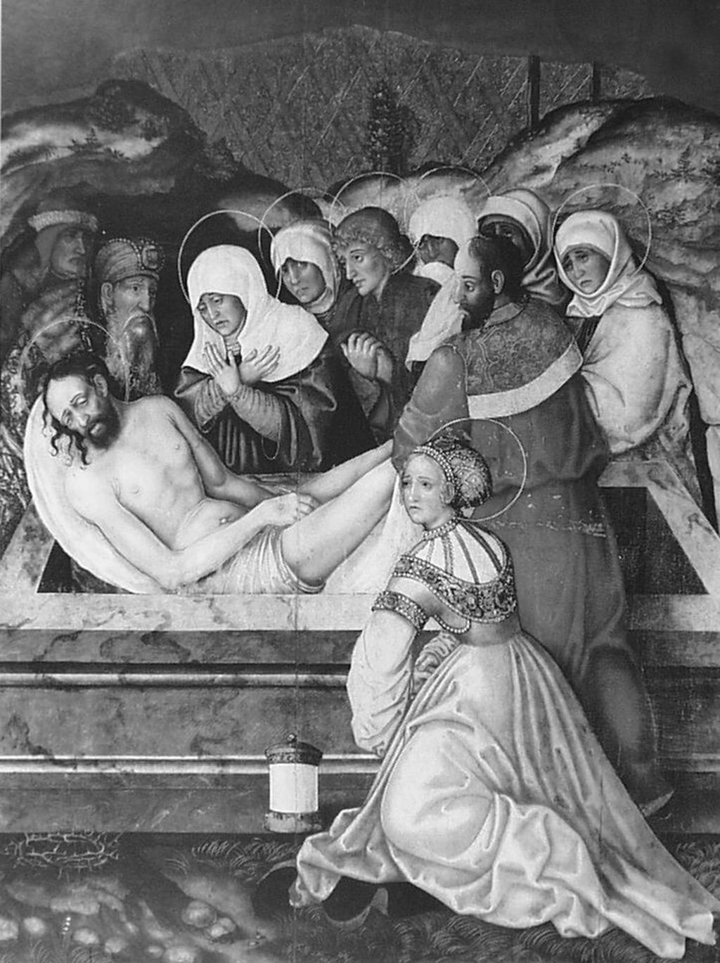 před Pilátem, napravo Kristus před Kaifášem a Ecce Homo. Zavřený oltář měl nalevo Nesení kříže a Uložení do hrobu a napravo Ukřižování a Zmrtvýchvstání. Spodní část oltáře tvořila predela.