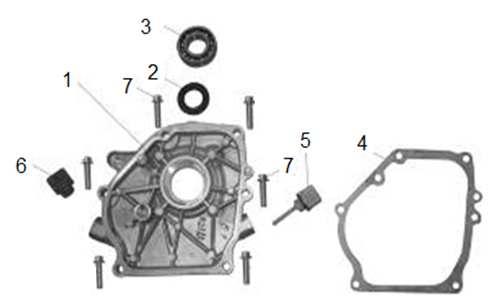 1 710003001 Kryt klikové skříně Crankcase cover 2 710003002 Gufero 25x41,25x6 Oil seal 25x41,25x6 3 6205 Ložisko 6205 Bearing 6205 4