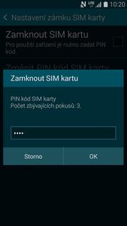 20 z 34 Zapnutí PIN kódu Zabezpečení. Nyní stisknete řádek s názvem Nastavte zámek SIM karty.