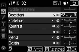 A Správa předv. Picture Control > Přejmenovat Uživatelské předvolby Picture Control lze kdykoli přejmenovat pomocí možnosti Přejmenovat v menu Správa předv. Picture Control. A Správa předv.