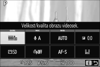 Mikrofon: Zapnutí nebo vypnutí vestavěného či volitelného stereofonního mikrofonu (0 180, 333) a nastavení citlivosti mikrofonu.