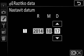 2014 02 / 19. 10. 2014 Budoucí datum (zbývají dva dny) Minulé datum (uplynuly dva dny) Fotoaparát nabízí tři sloty pro uložení dat. 1 Zadejte první datum.