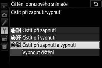 D Čištění obrazového snímače Použití ovládacích prvků fotoaparátu po zapnutí přeruší čištění obrazového snímače. Čištění je prováděno prostřednictvím vibrací obrazového snímače.