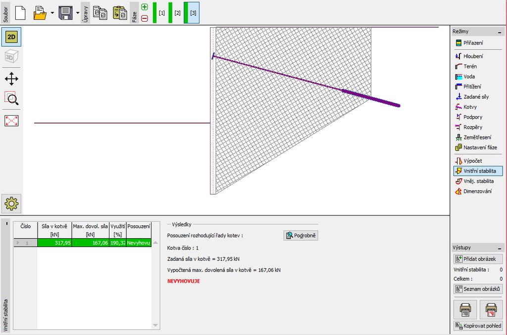 Posouzení stability kotev Pro posouzení stability kotev otevřeme rám Vnitřní stabilita.