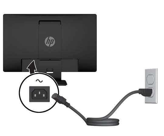 3. Jeden konec síťového kabelu zastrčte do napájecího konektoru v zadní části monitoru a druhý konec do elektrické zásuvky ve zdi. VAROVÁNÍ!