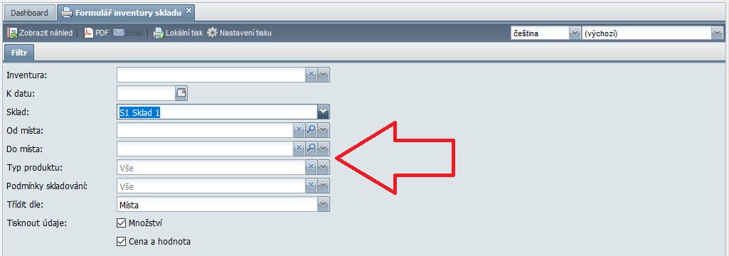 Tisk inventury skladů Do tisku inventury byly přidány filtry na skladová místa, typy produktů a podmínky skladování Skladové šarže - V evidenci produktů a šarží byla přidána další varianta typu šarže