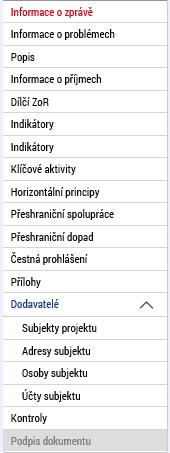 Informace o zprávě Krom automaticky vyplněných údajů jsou na této záložce některá povinná pole.