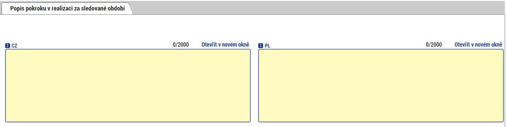 Informace o problémech Pokud se v rámci sledovaného období vyskytly nějaké problémy, je třeba je zaznamenat na této záložce. Vyplnění záložky je zcela totožné jako v kapitole dílčí zpráva o realizaci.