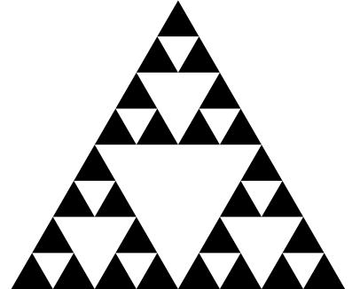 Obrázek 3.4 - Sierpinského trojúhelník Fraktální dimenze Sierpinského trojúhelníku odpovídá hodnotě D 1,58496 [5].