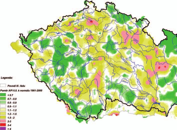 16 Z těchto prostorů typických pro výskyt srážkových extrémů nevybočily ani nejvyšší denní úhrny srážek naměřené v srpnu 2002.