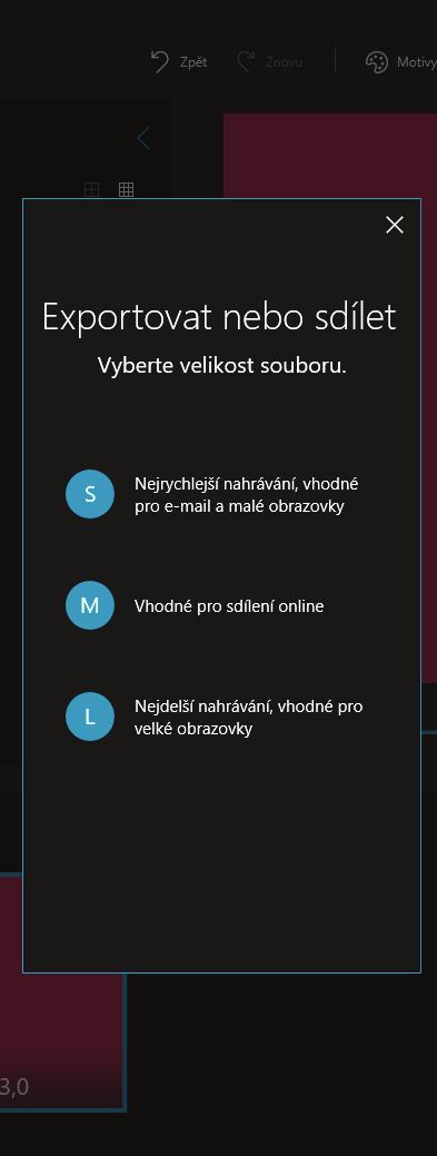 5. Export videa Pro export videa klikneme na Exportovat nebo sdílet.