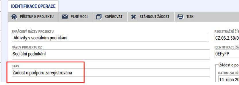 signatářem) Ruční podání žádost je odeslána na ŘO až na základě aktivní volby žadatele po podpisu