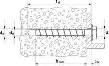 117 Šroub do betonu FBS Jednoduchý a rychlý šroub do taženého a tlačeného betonu vrtáku Ø otvoru v upevňovaném předmětu Ø šroubu hloubka vyvrtané kotevní hloubka díry max.