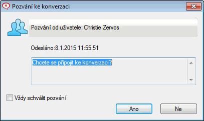 Vedení skupinové konverzace Konverzaci můžete vést s několika uživateli současně. Začněte konverzaci s jedním uživatelem a poté vyzvěte další uživatele k připojení.